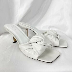 By Far Lana Knotted Square Open Toe Sandal Mule Heel White Casual Cocktail